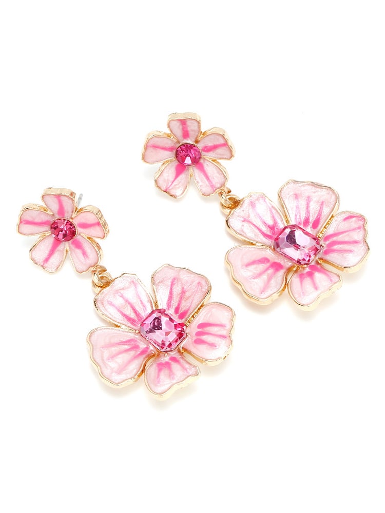Breast Retro Design Forest Pink Oil Dripping Flower Earrings