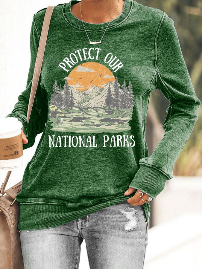 Women's Protect Our National Parks Print Casual Sweatershirt
