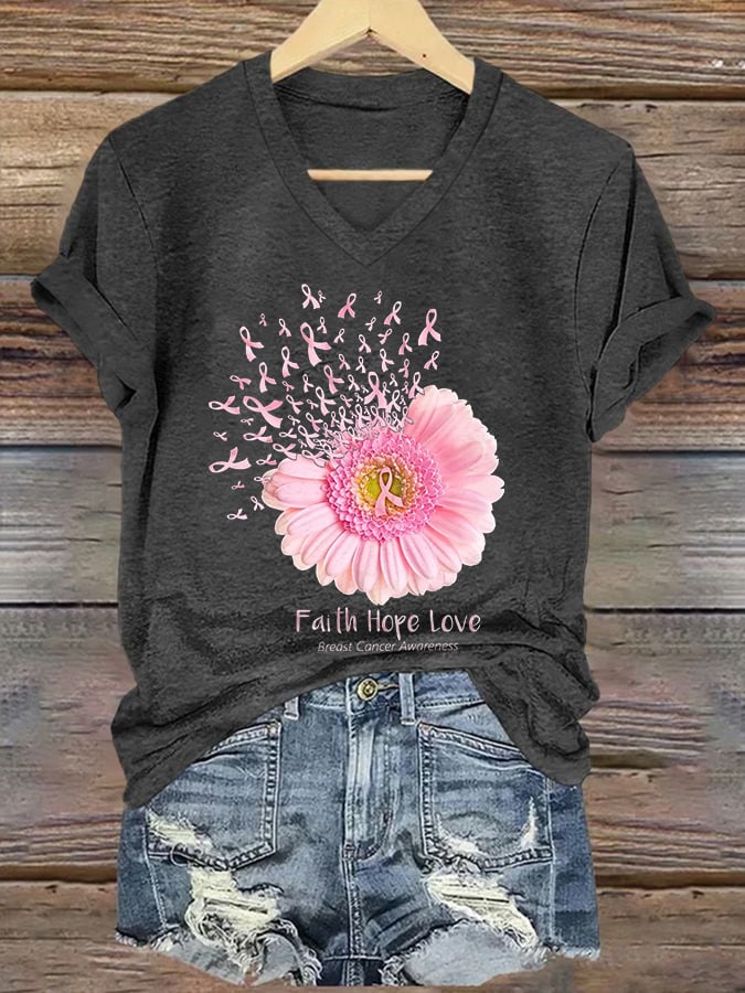 Women's Casual Vintage Breast Cancer Awareness T-Shirt