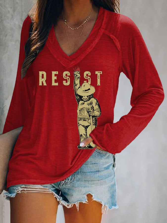 Women's Protect Our National Parks Print V Neck T-Shirt