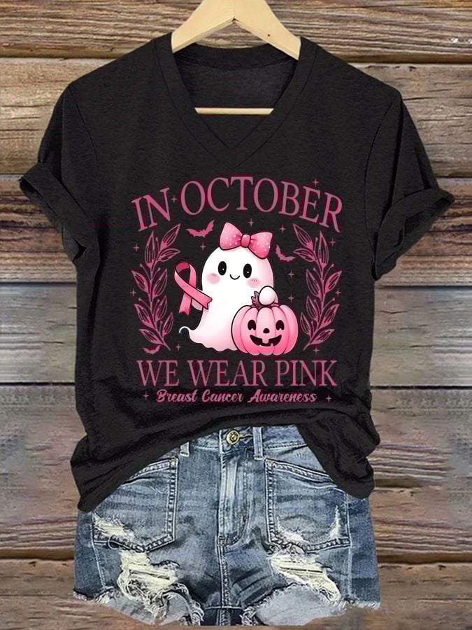 Women's In October We Wear Pink Print Casual T-Shirt