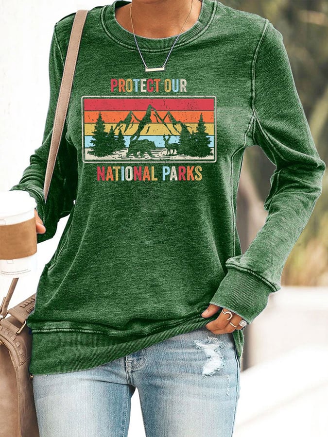 Women's Retro Retro Protect Our National Parks Printed Casual Sweatshirt