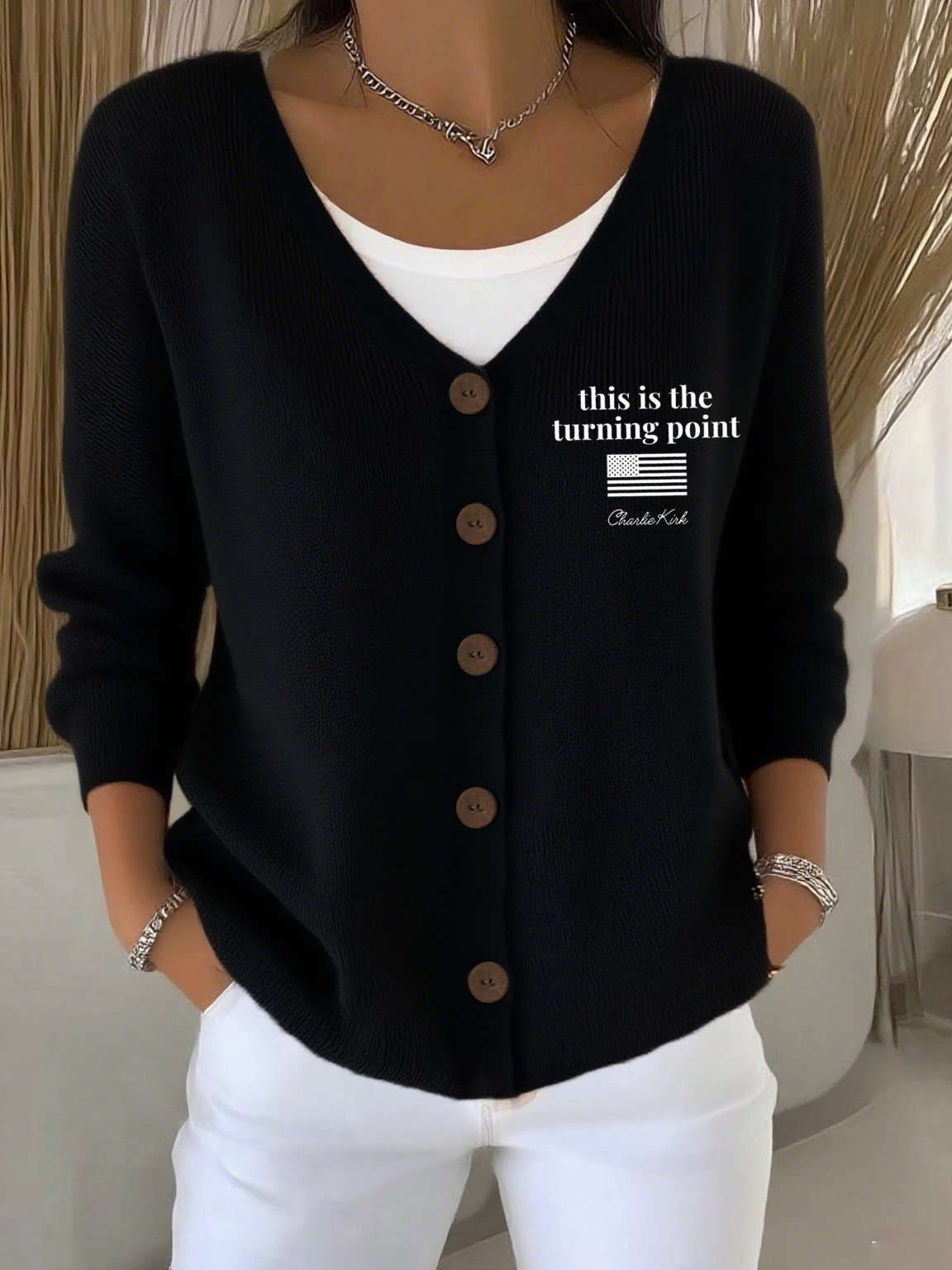 Women's Retro This Is The Turning Point Print Cardigan