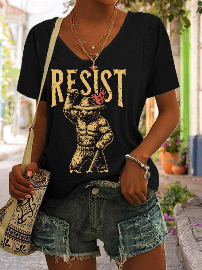 Women's Support National Parks Print V Neck Casual T-Shirt