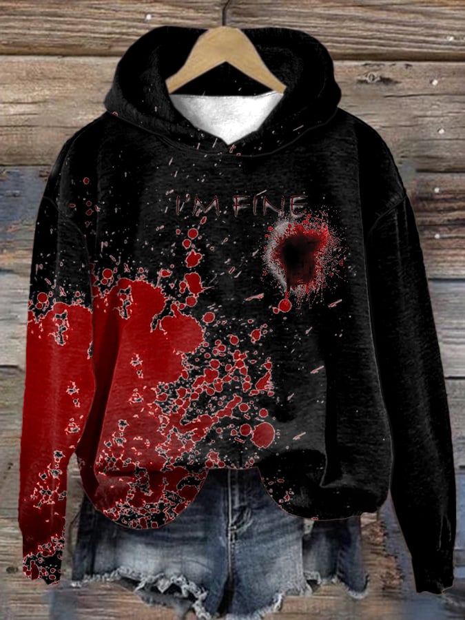 Women's Bloodstain I'm Fine Print Hoodie