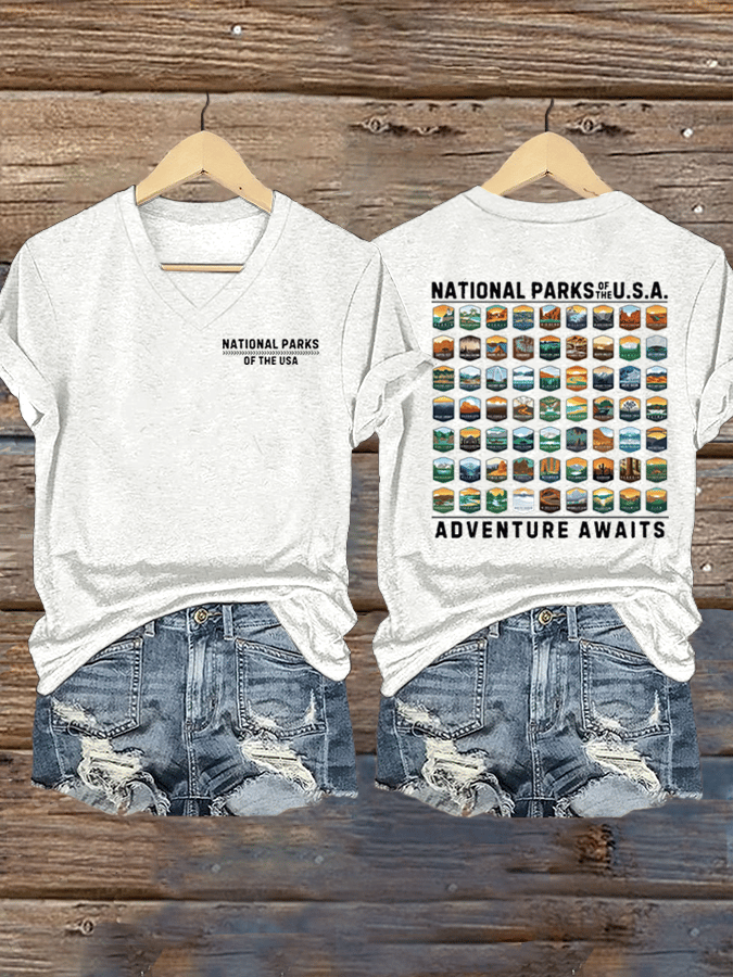 Women's National Parks Of The USA Print V-Neck T-Shirt