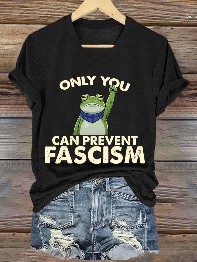 Women's Resist Frog Print V Neck T-shirt
