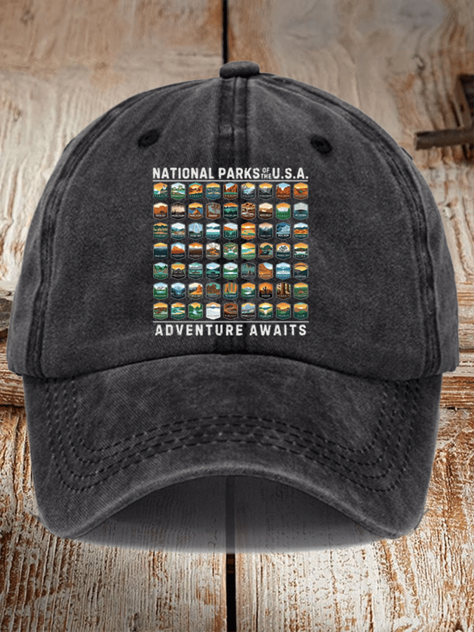 Unisex Distressed Washed Cotton National Parks Of The USA Hat