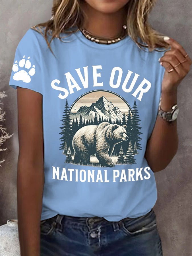 Women's Protect Our National Parks Print Round Neck T-Shirt
