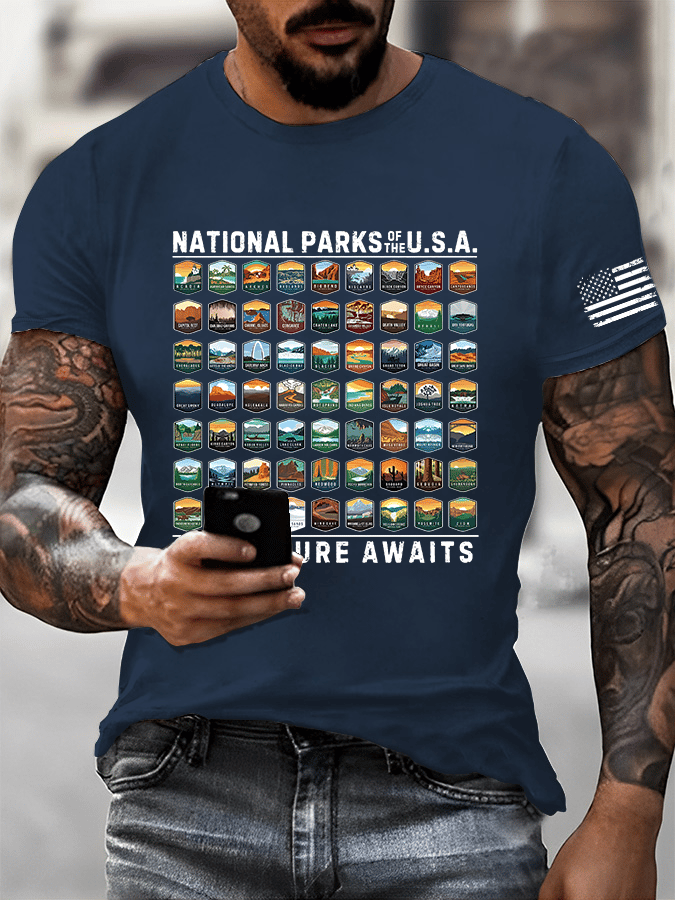 Men's National Parks Of The USA Printed Casual T-Shirt