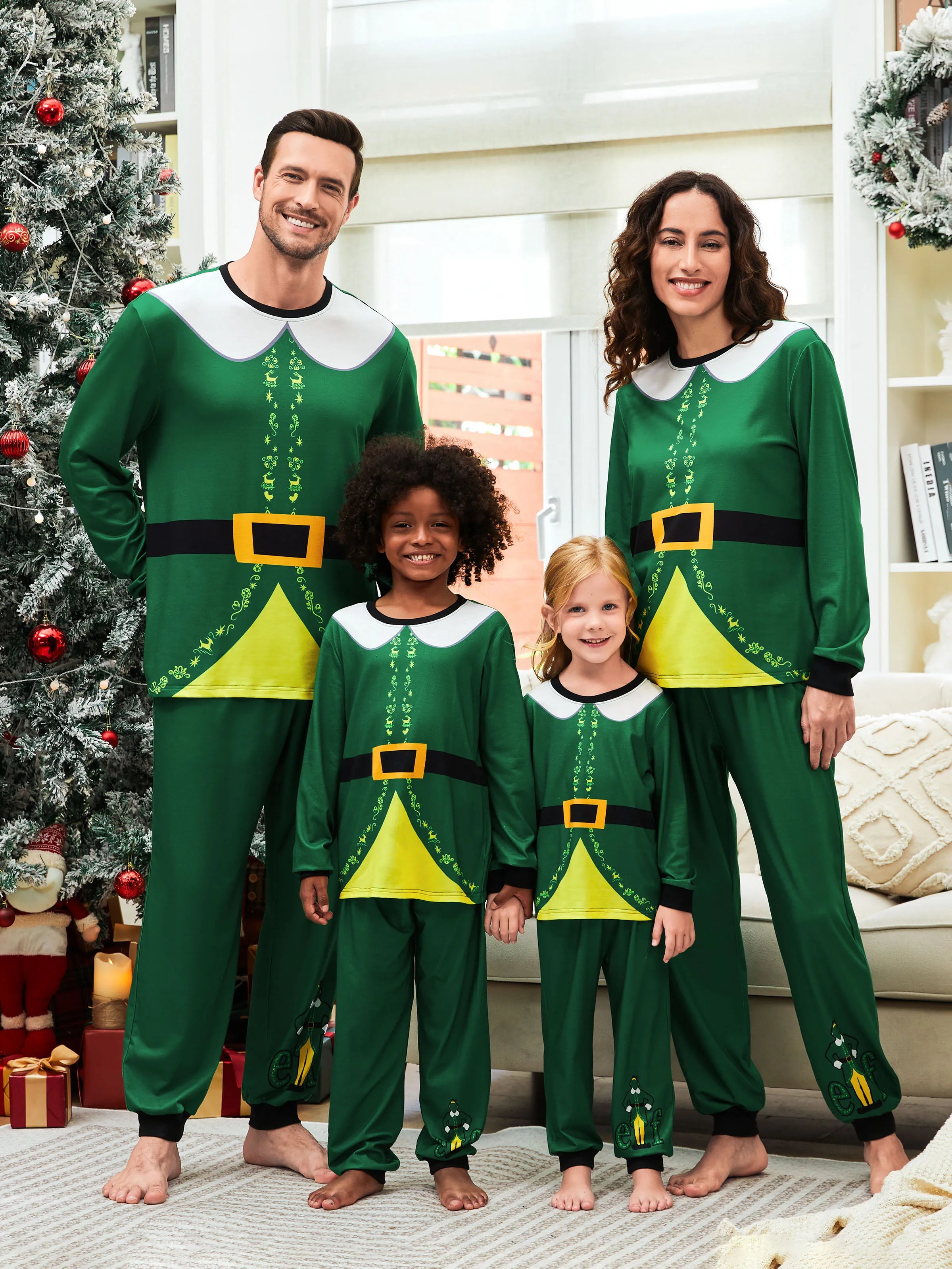 ELF Christmas Family Matching Belt and Collar Pajamas Sets with Christmas Socks