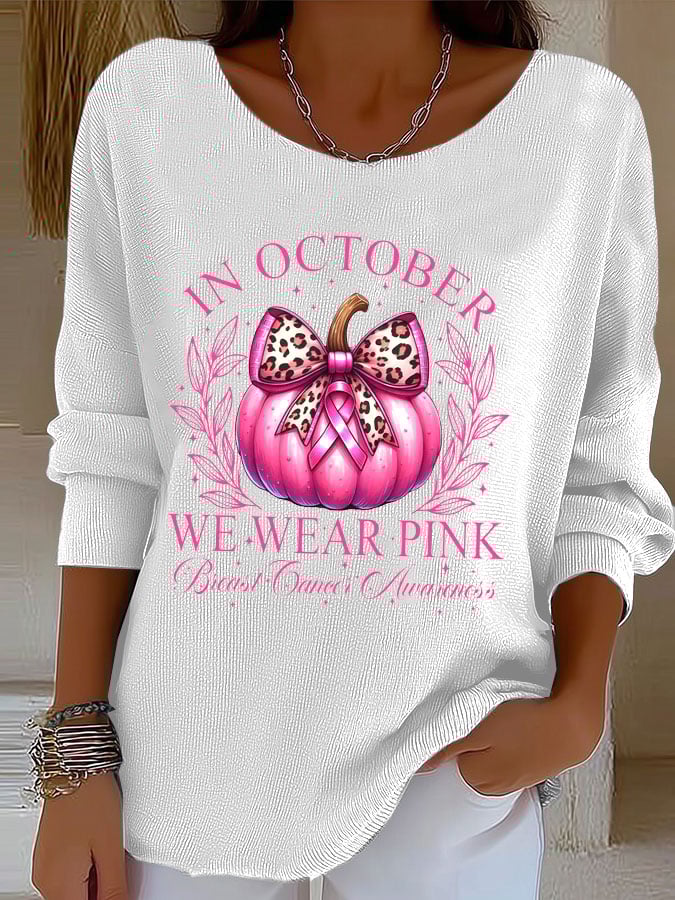 Women's In October We Wear Pink Print Knitted Top