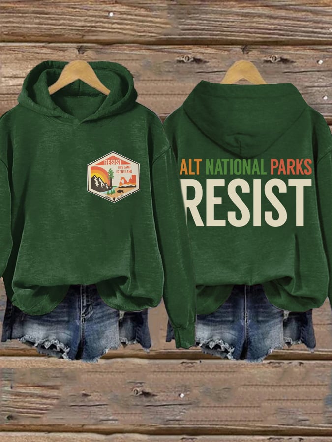 Retro ALT National Parks Resist This Land Is Our Land Print Hoodie