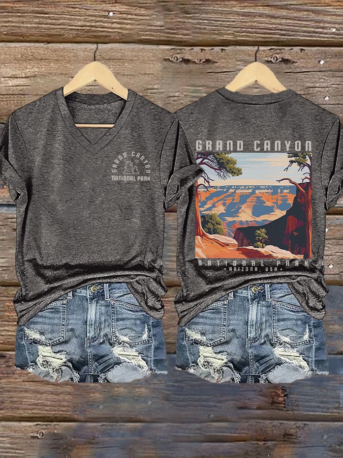 Women's Grand Canyon National Park Print V Neck T-shirt