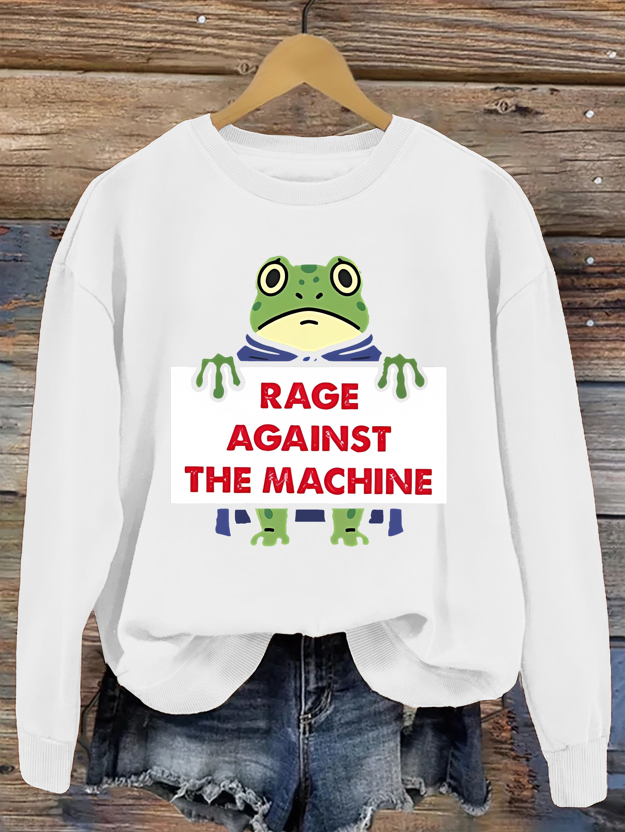 Women's Retro Hop Resist Frog Printed Round Neck Sweatshirt