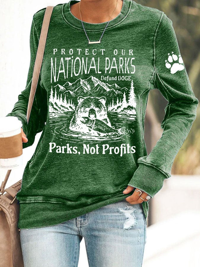 Women's Protect Our National Parks Print Round Neck Sweatshirt