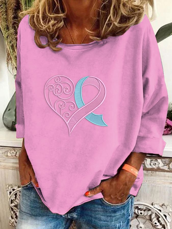 Women's Breast Cancer Awareness Printed Long Sleeve Sweatshirt