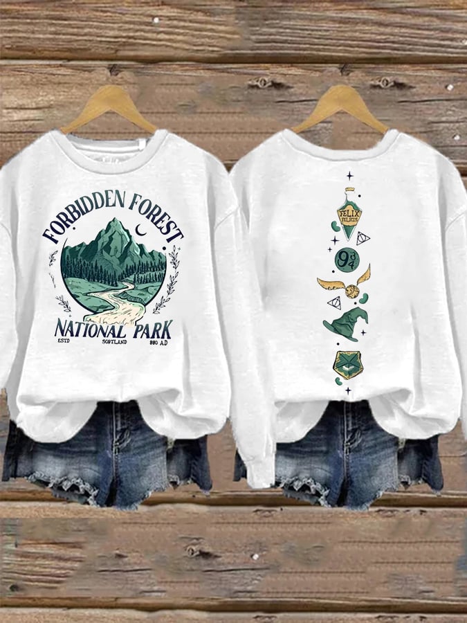 Women'S National Park Printed Round Neck Sweatshirt