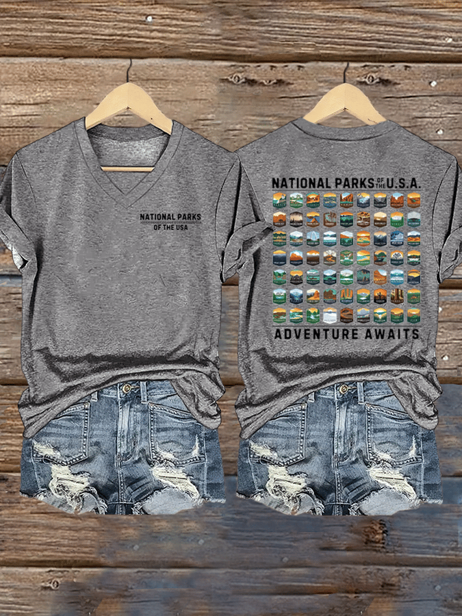 Women's National Parks Of The USA Print V-Neck T-Shirt