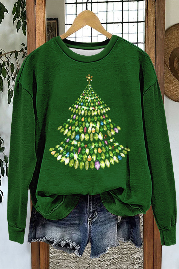 Shiny Christmas Tree Print Sweatshirt
