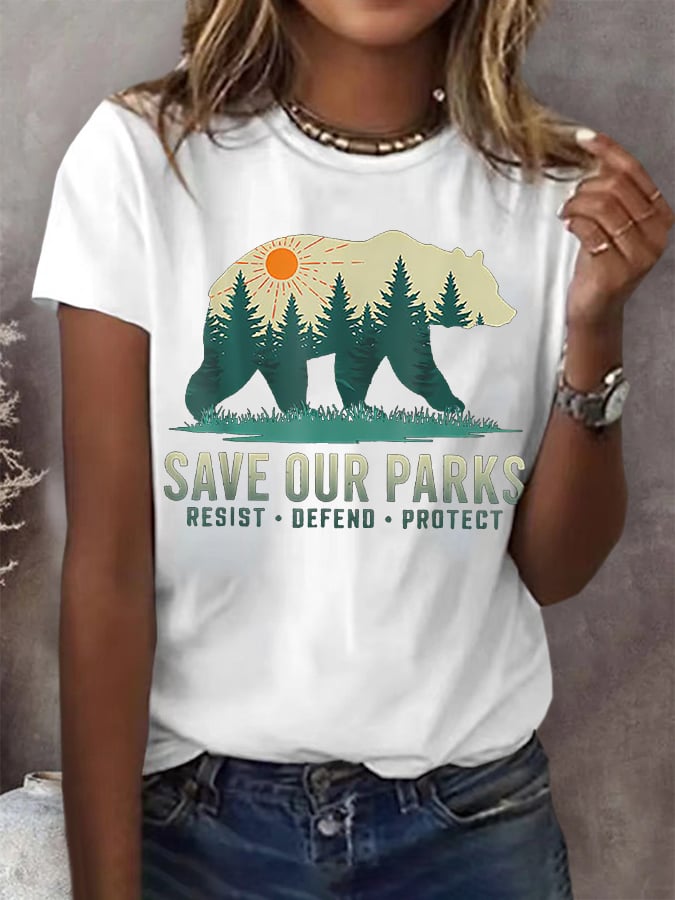 Women's Save Our Parks Print Round Neck T-Shirt