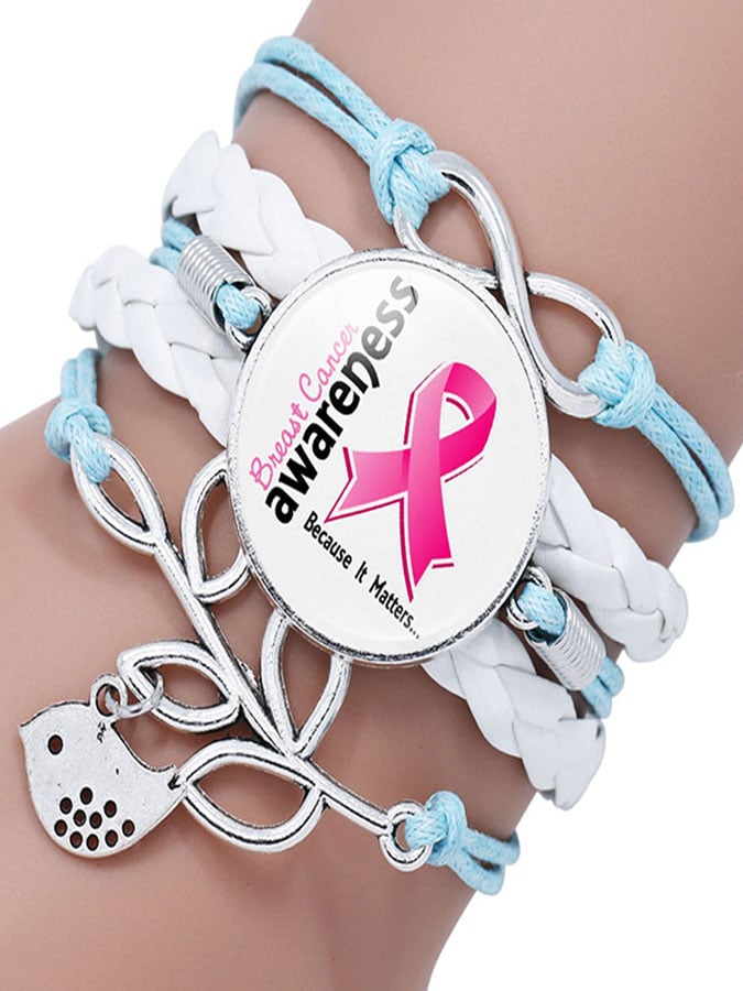 Breast Cancer Awareness Multilayer Braided Bracelet