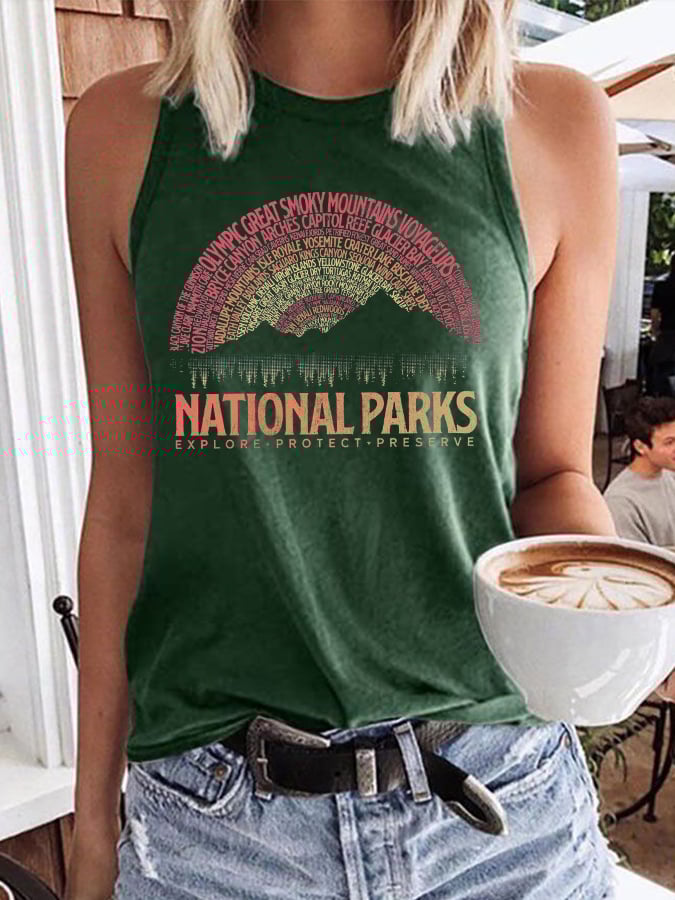 Women's National Parks Explore, Protect, Preserve Print Crew Neck Tank Top