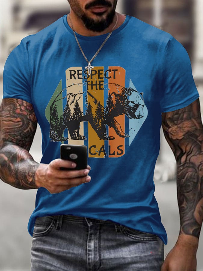 Men'S Retro Protect National Parks Respect The Locals Printed Casual Crew Neck T-Shirt