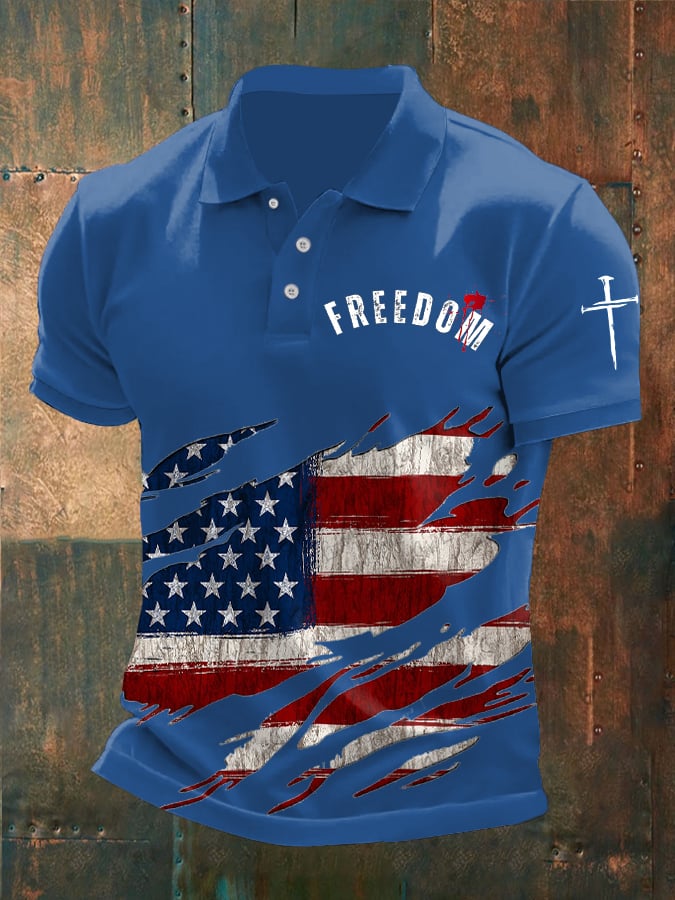 Men's Freedom American Flag Casual Printed Polo Shirt