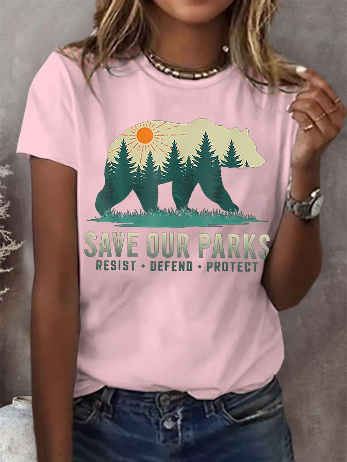 Women's Save Our Parks Print Round Neck T-Shirt