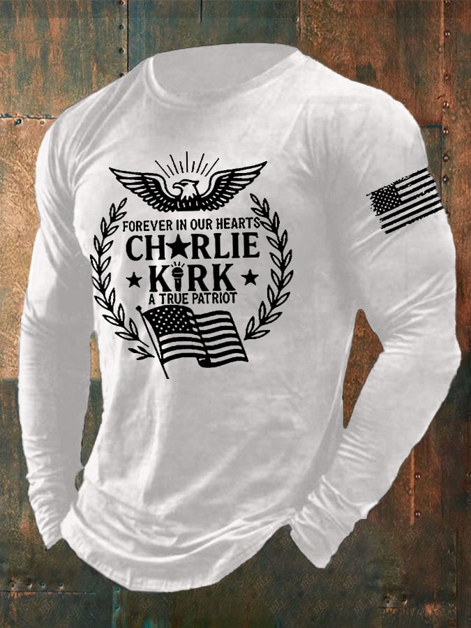 Men's Retro Forever In Our Hearts A True Patriot Print T-Shirt