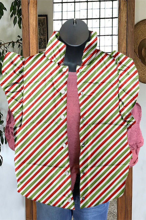 Classic Festive Christmas Stripes Print Ruffle Vest