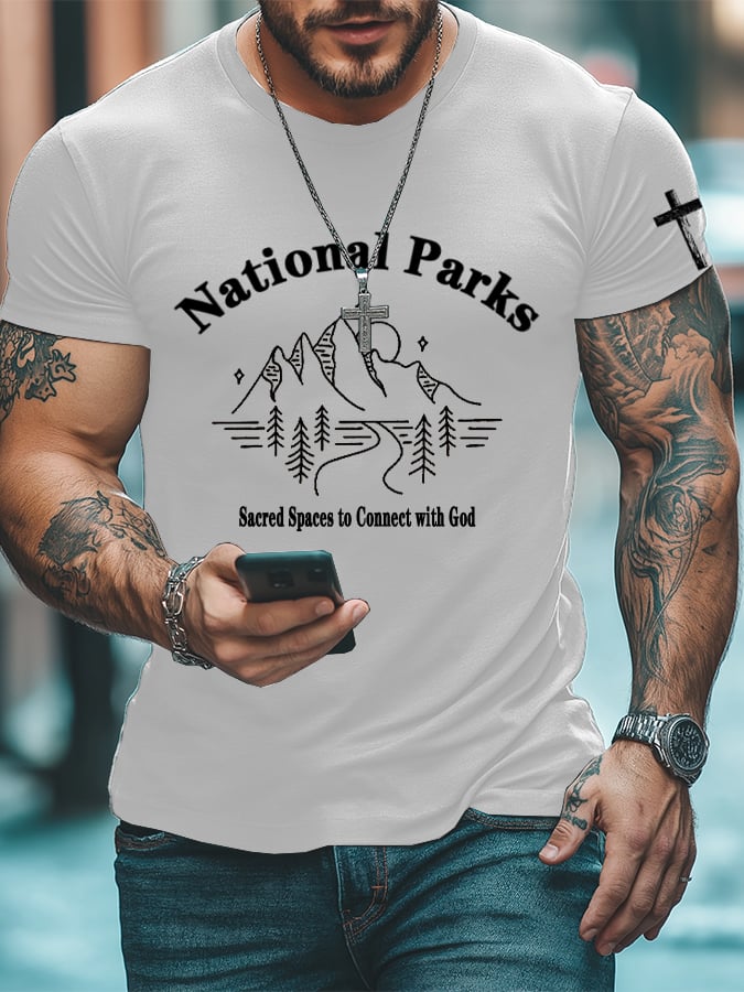 Men's National Parks: Sacred Spaces To Connect With God. Printed T-Shirt