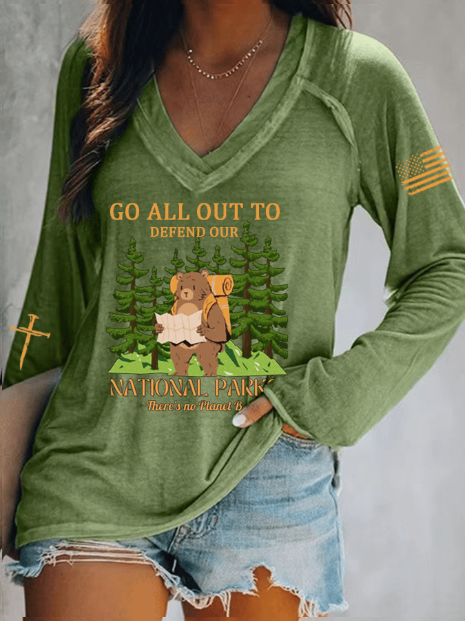 Women's National Park Protection Print V-Neck T-Shirt