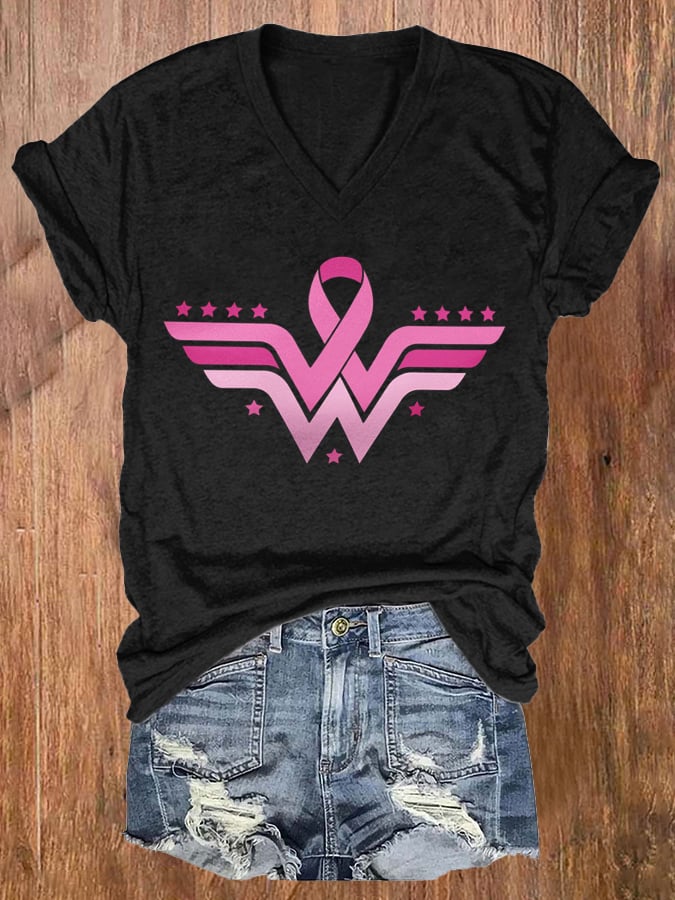 Women's Cancer Survivor Printed V-Neck T-Shirt
