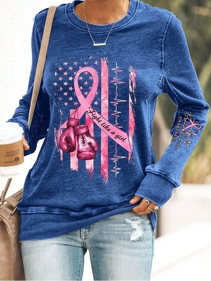 Women's Casual Breast Cancer Awareness Printed Long Sleeve Sweatshirt