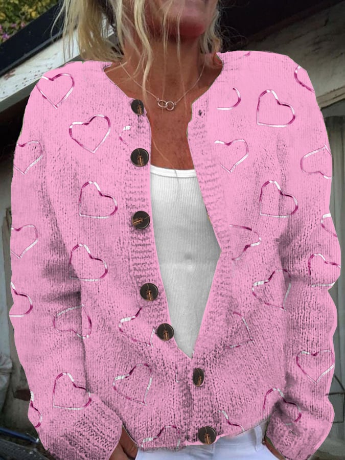 Women's Breast Cancer Pink Heart Cardigan Sweater