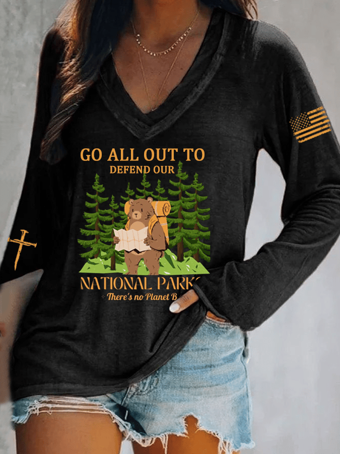 Women's National Park Protection Print V-Neck T-Shirt
