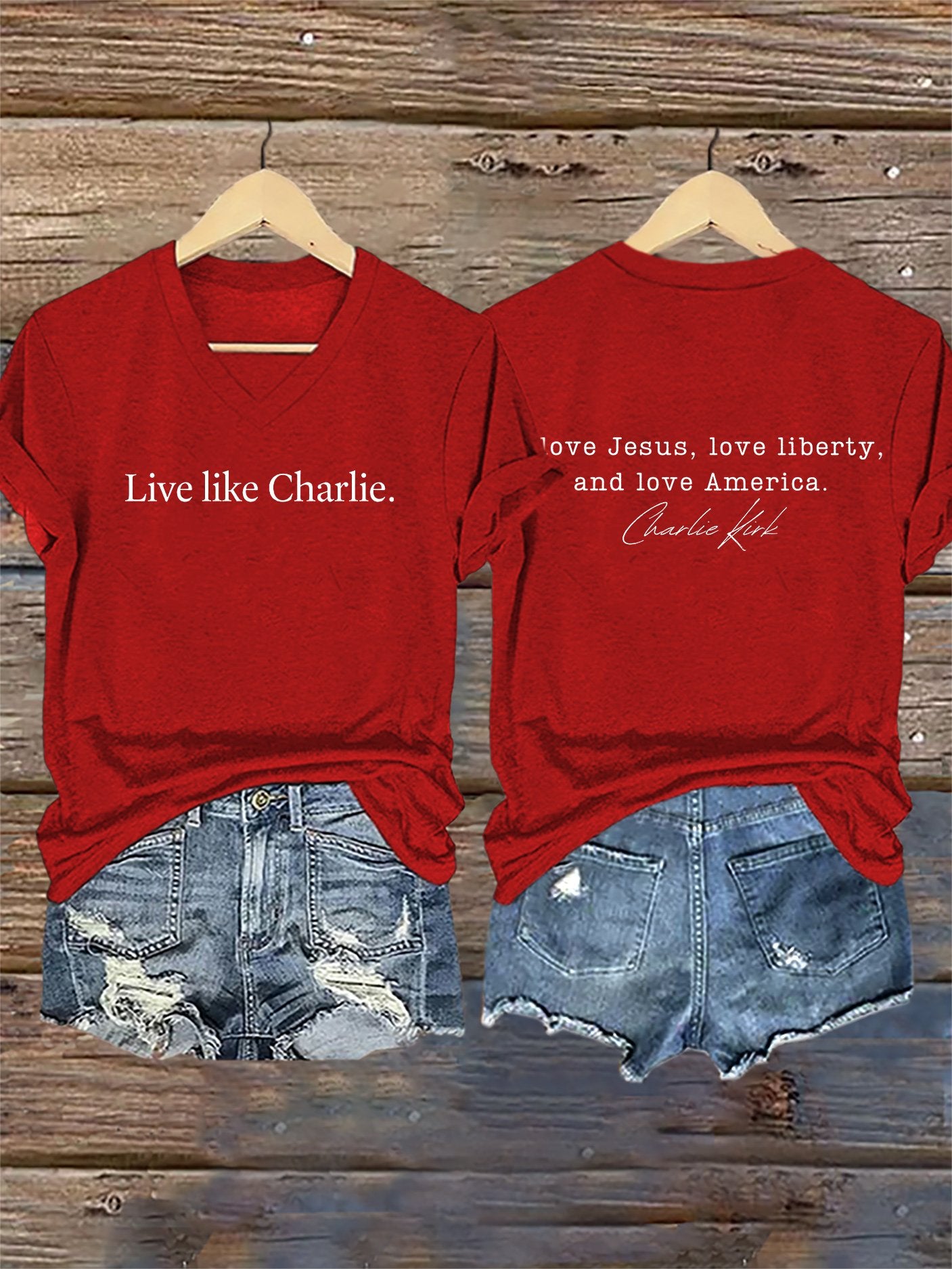 V-Neck Retro Live Like I Love Jesus, Love Liberty, And Love America Print T-Shirt