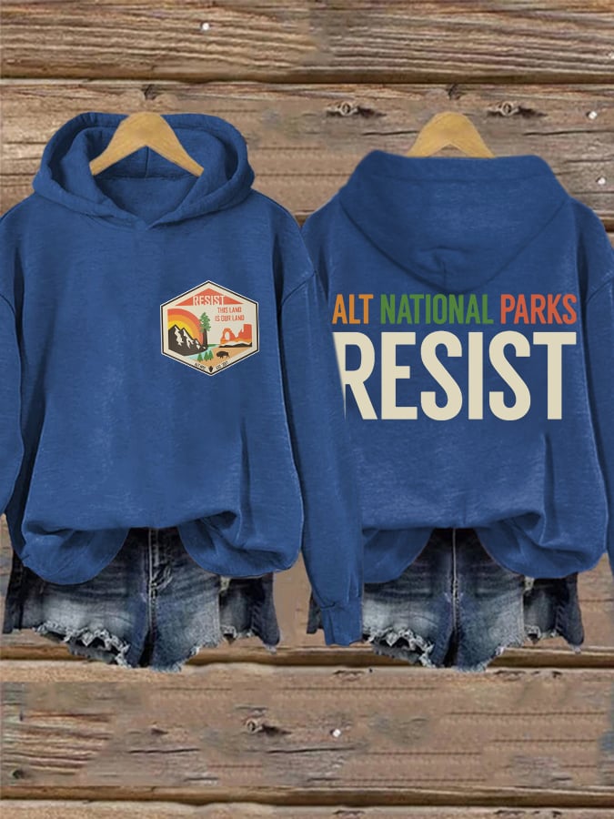 Retro ALT National Parks Resist This Land Is Our Land Print Hoodie