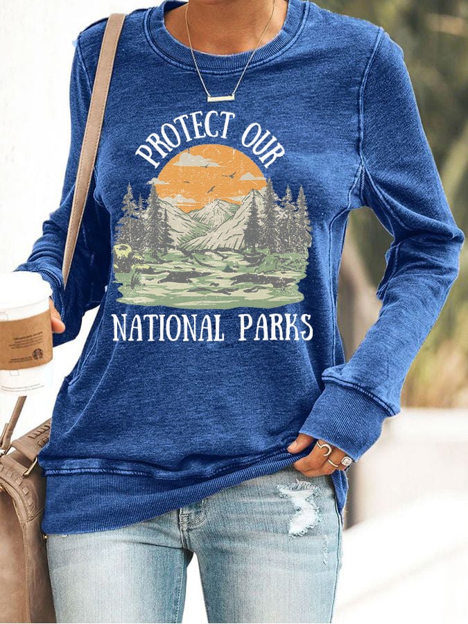 Women's Protect Our National Parks Print Casual Sweatershirt