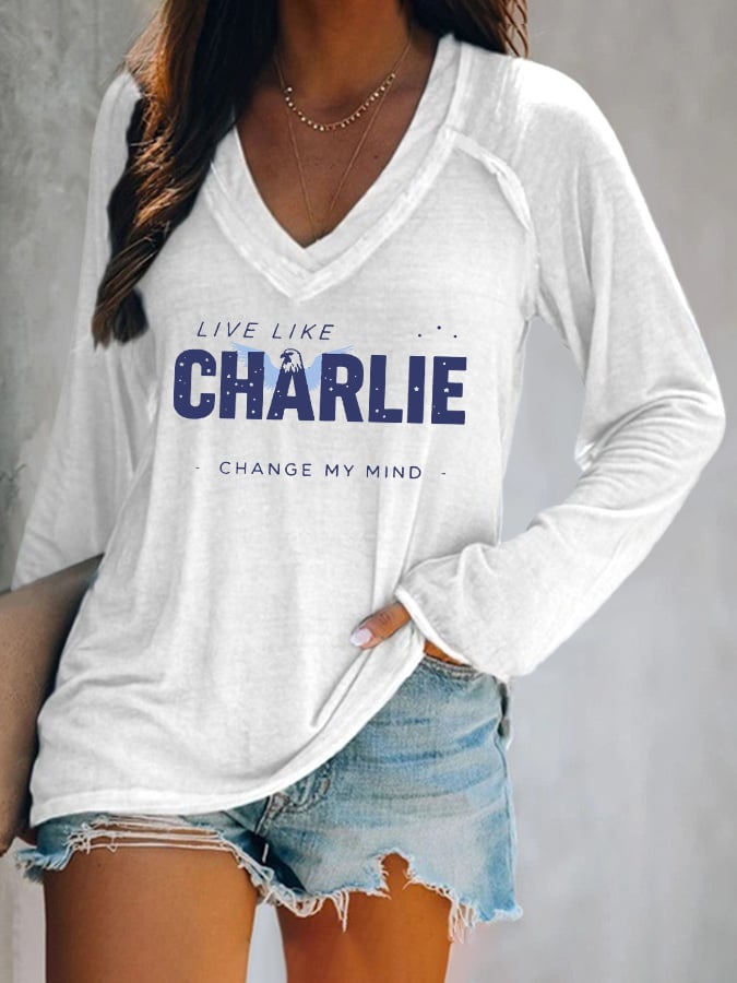 V-neck Retro Live Like Change My Mind Print T-Shirt