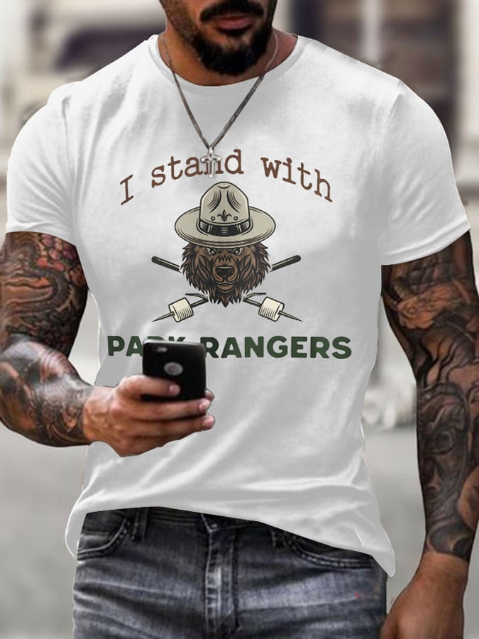 Men'S Retro Protect National Parks I Stand With Park Rangers Printed Casual Crew Neck T-Shirt