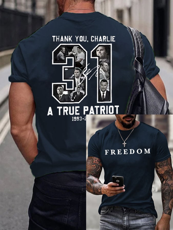 Men's Freedom American Flag Print Casual T-Shirt