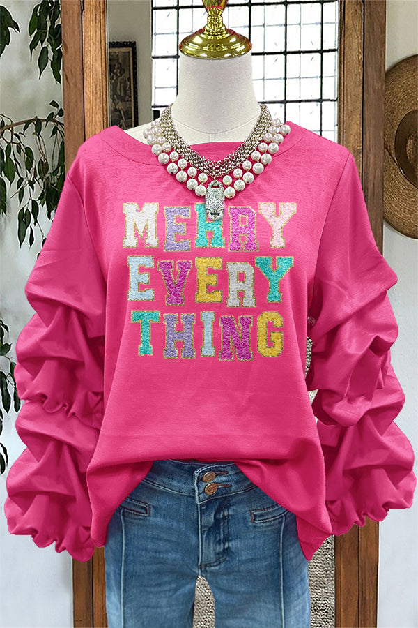 Cute Merry Christmas Print Pleated Sweatshirt