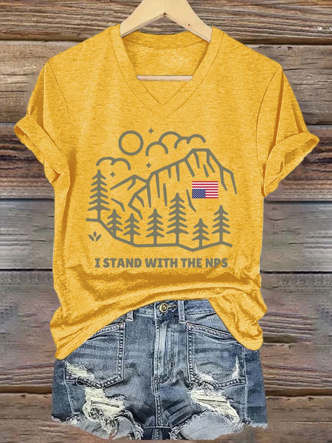 V-neck Retro I Stand With The NPS National Park Support Print T-Shirt