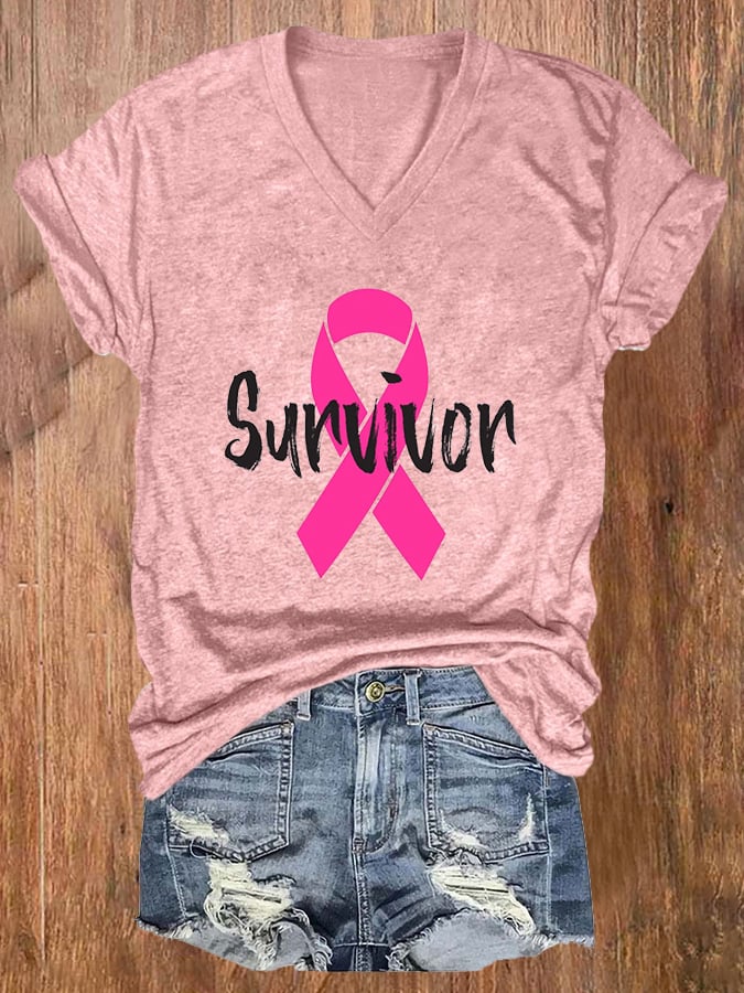 Women's Breast Cancer Survivor Printed T-Shirt