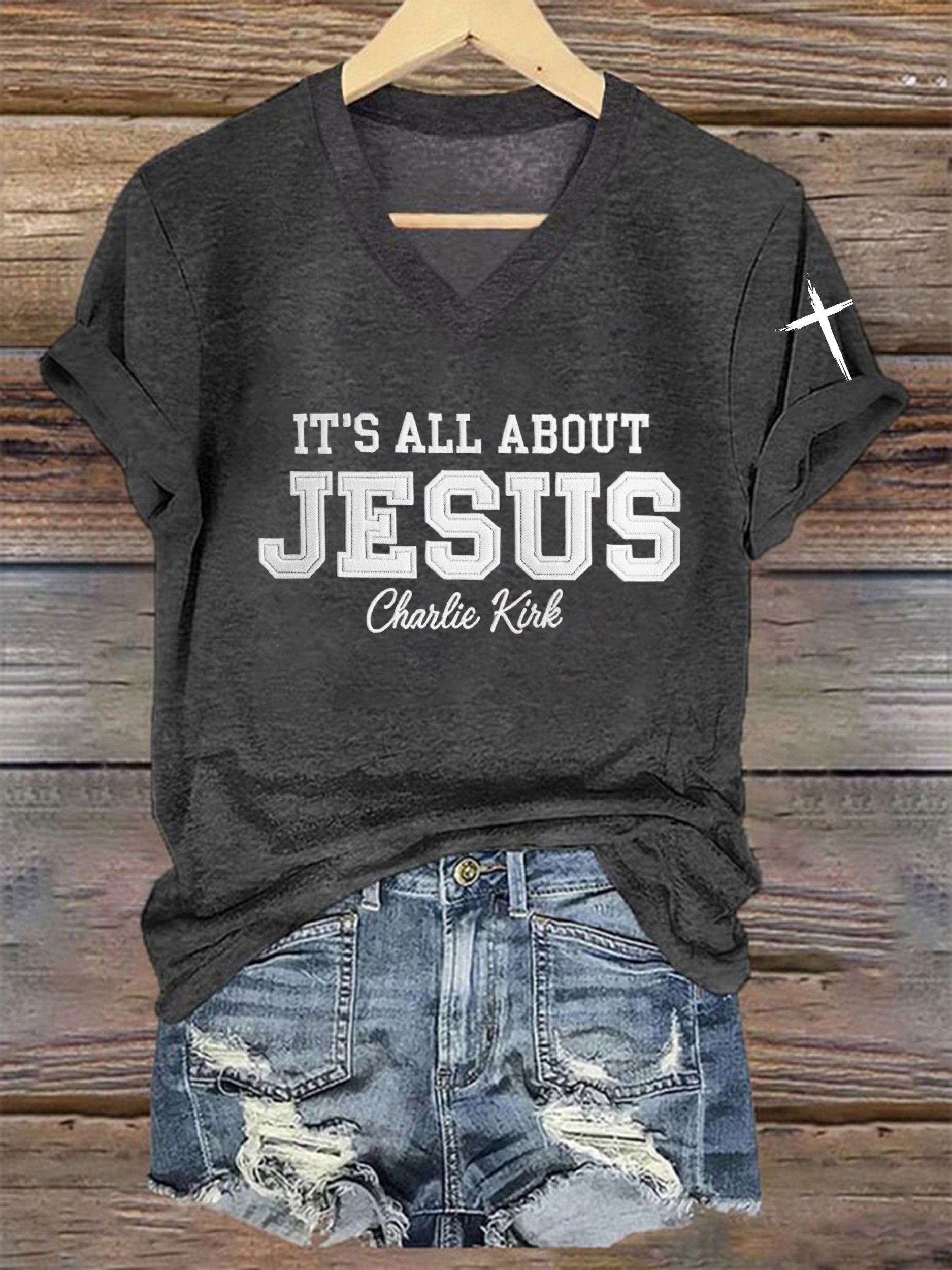 Women's It'S All About Jesus Printed Short-Sleeved T-Shirt