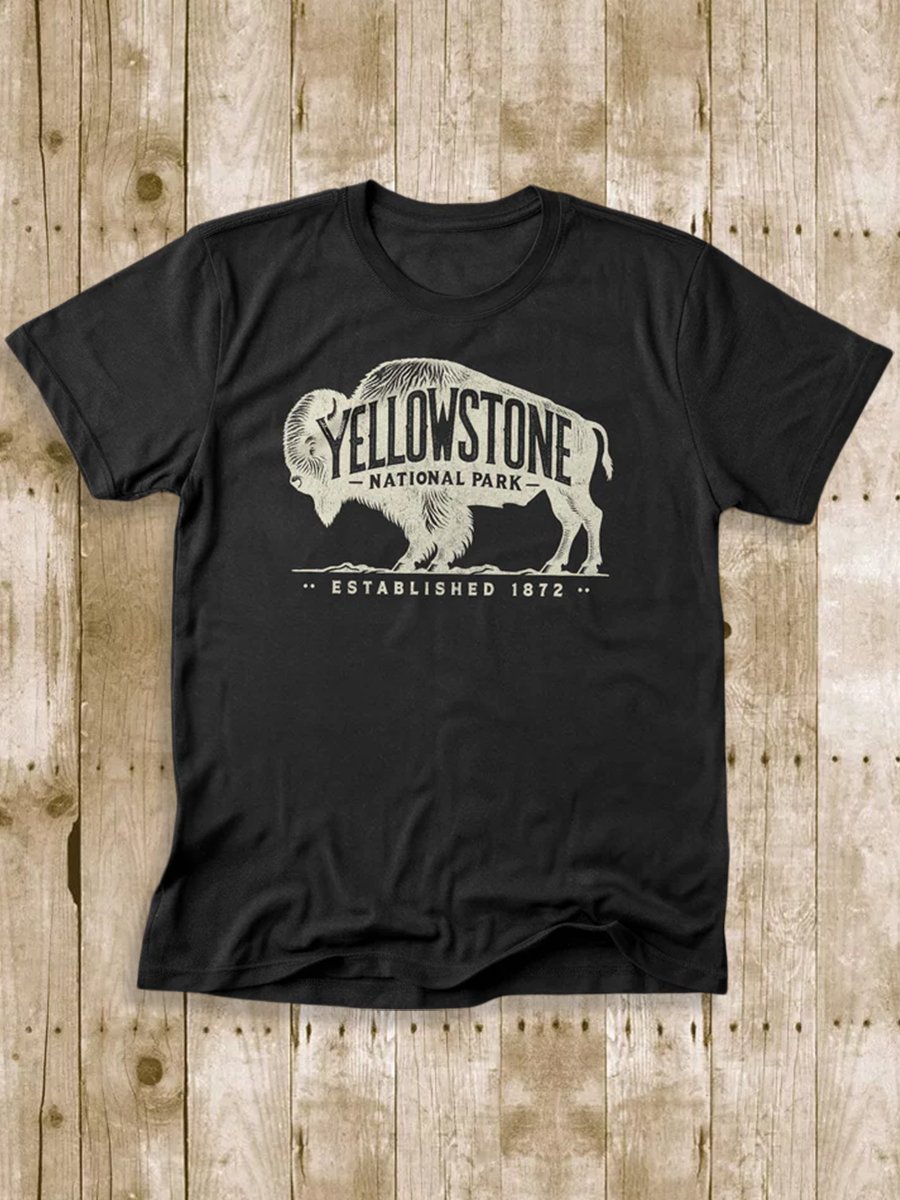 Men's 100% Cotton Yellowstone National Park Crew Neck Short Sleeve T-Shirt