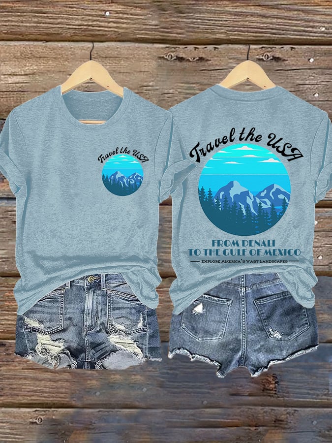 Retro Travel The Usa From Denali To The Gulf Of Mexico Explore America's Vast Landscapes Print T-Shirt